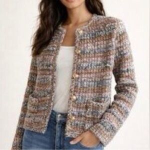 NWT House of Harlow 1960 Textured Striped Cardigan / Blazer in Earth Tones